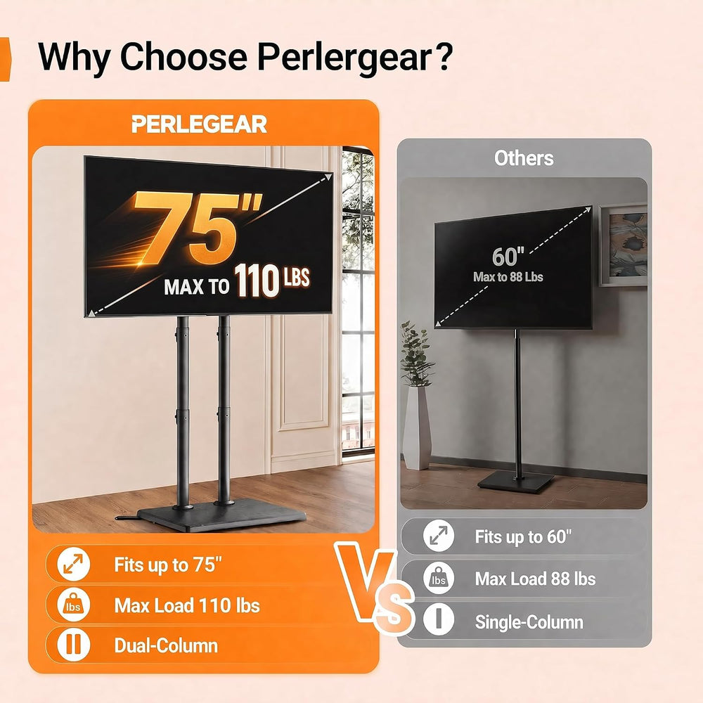 Perlegear Universal Floor TV Stand for 32–75" TVs up to 110 lbs, Height-...