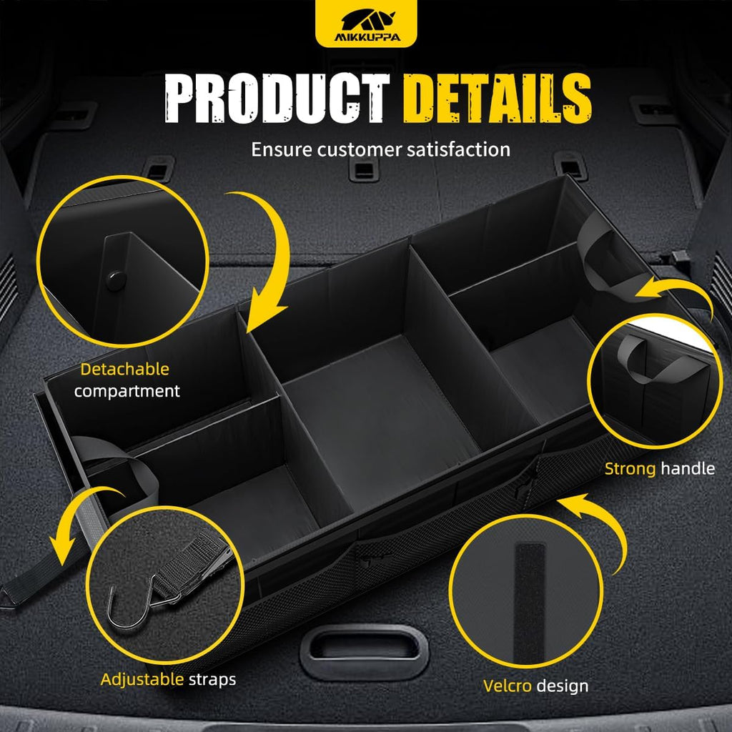 MIKKUPPA Car Trunk Organizer - 95L Collapsible Trunk Organizer with Lid, Sturdy Car Storage for SUV Auto Truck Van with Adjustable Straps and Non Slip Bottom (Black, X-Large)