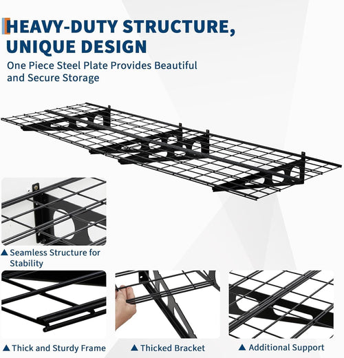 2 Pack 2x6 FT Garage Shelves Wall Mounted,1600 LBS Heavy Duty Wall Shelf with Adjustable Distance,for Garage,Kitchen Laundry,Shopping Mall and Tool Room,Black