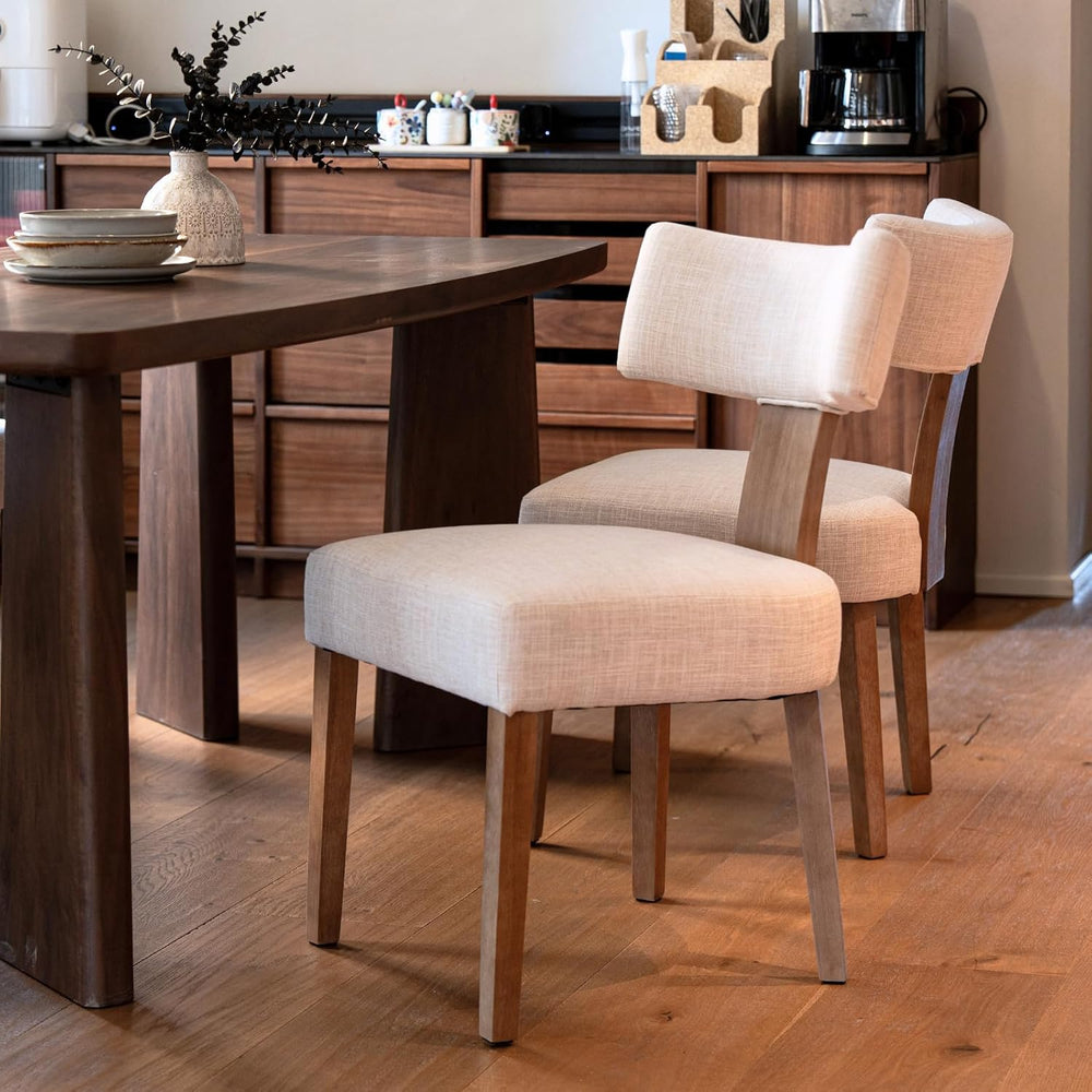 Modern Upholstered Dining Chairs Set of 6, Curved Mid Back, Farmhouse Beige L...