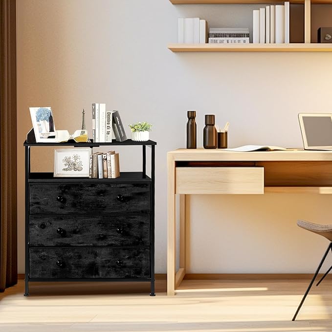 3 Drawers Dresser with Charging Station, 24 Inch Wide LED Night Stand with Ad...