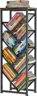 Cutogxon Tree Bookshelf - 9 Tier Visual Metal Floor Standing Book Shelf with Wooden Top, Small Bookshelf for Small Spaces Bookshelves Book Storage Organizer Shelves for Living Room Bedroom Black