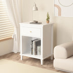 extrasleep Kids Nightstand with Storage Drawer, 27''H Wooden Toddler Night Stand for Boys Girls Toddler, Modern End Table with Shelf for Bedroom Living Room, Kids Small Bedside Table (White)