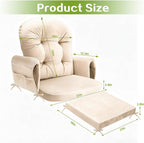 Glider Rocker Replacement Cushion Set, Rocking Chair Cushions with Back Support, Soft Vinyl Fabric, Non-Slip, Armrest Storage Pockets, Seat & Back Pads for Nursery Living Room