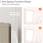 WAMPAT TV Stand Cabinets for 85+ Inches TVs, 3-in-1 Wood Entertainment Center with Doors and 9 Compartments, 106" Modern Media Console Table with Storage for Living Room Bedroom, Beige Faux Linen