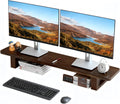 Dual Monitor Stand Riser, 47Inch Solid Wood Desktop Organizer with Non-Slip Pads, Holder for 2 Monitors, Laptops, TV, PC, Printer, Walnut Finish