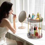 GTI 360°Rotating Makeup Organizer, 2 Tier Bathroom Counter Organizer,Large Capacity Perfume Cosmetics Skincare Vanity Organizers, Dresser Spinning Countertop Organizer and Storage for Women (Grey)