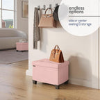 STORAGEBUD Storage Ottoman Cube with Small Bin, 16-in Square Ottoman with Storage for Living Room and Bedroom, Small Ottomans Foot Rest, Fabric Foot Stools Ottomans Max 330lbs, Pink