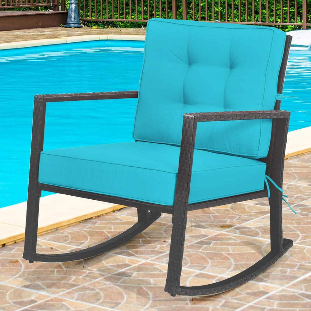 HAPPYGRILL Wicker Rocking Chair, Outdoor Patio Glider Chair with Heavy-Duty F...