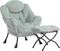 HollyHOME Fabric Lazy Chair with Foldable Ottoman, Accent Comfy Lounge Arm Chair and Folding Footrest Stool Set, Leisure Sofa Reading Chair and Footstool for Living Room, Bedroom, Dorm, Pea Green