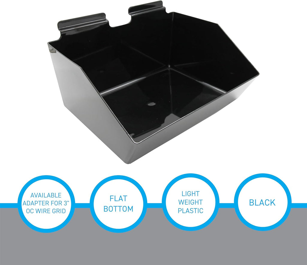 SSWBasics 12 x 5 ½ x 9 ½ inch Black Plastic Dump Bin - For Slatwall - Set of 2 - Perfect for Retail, Convenience Store, Salon, and Home Use For Storage and Organizing