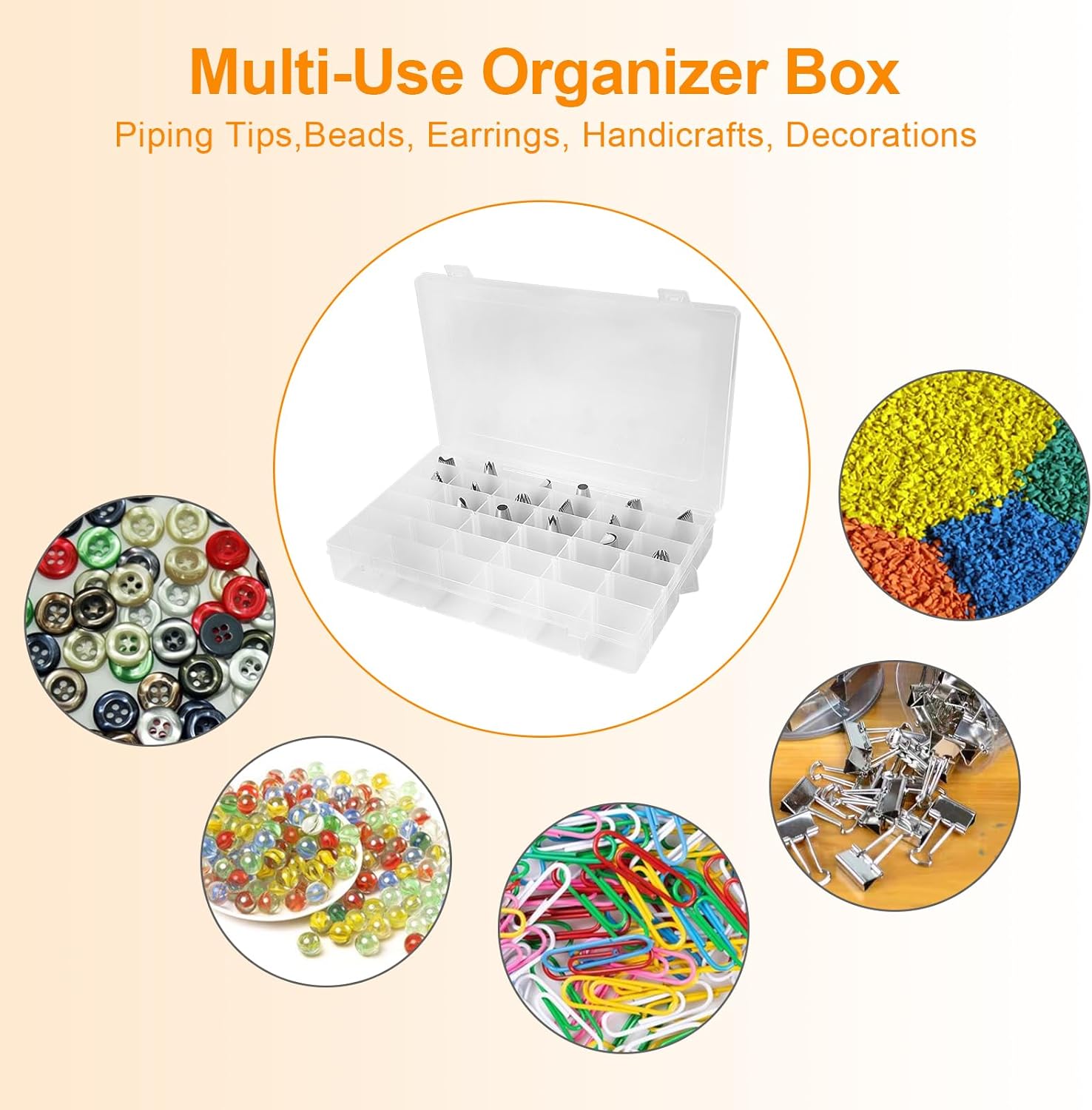 2 Pack Piping Tip Organizer Box, 36 Grids Storage Container with Adjustable Dividers, Made with Clear Plastics, Compartment Container for Cake Decorating Tools, Baking Tools, Jewelry, Beads and Crafts