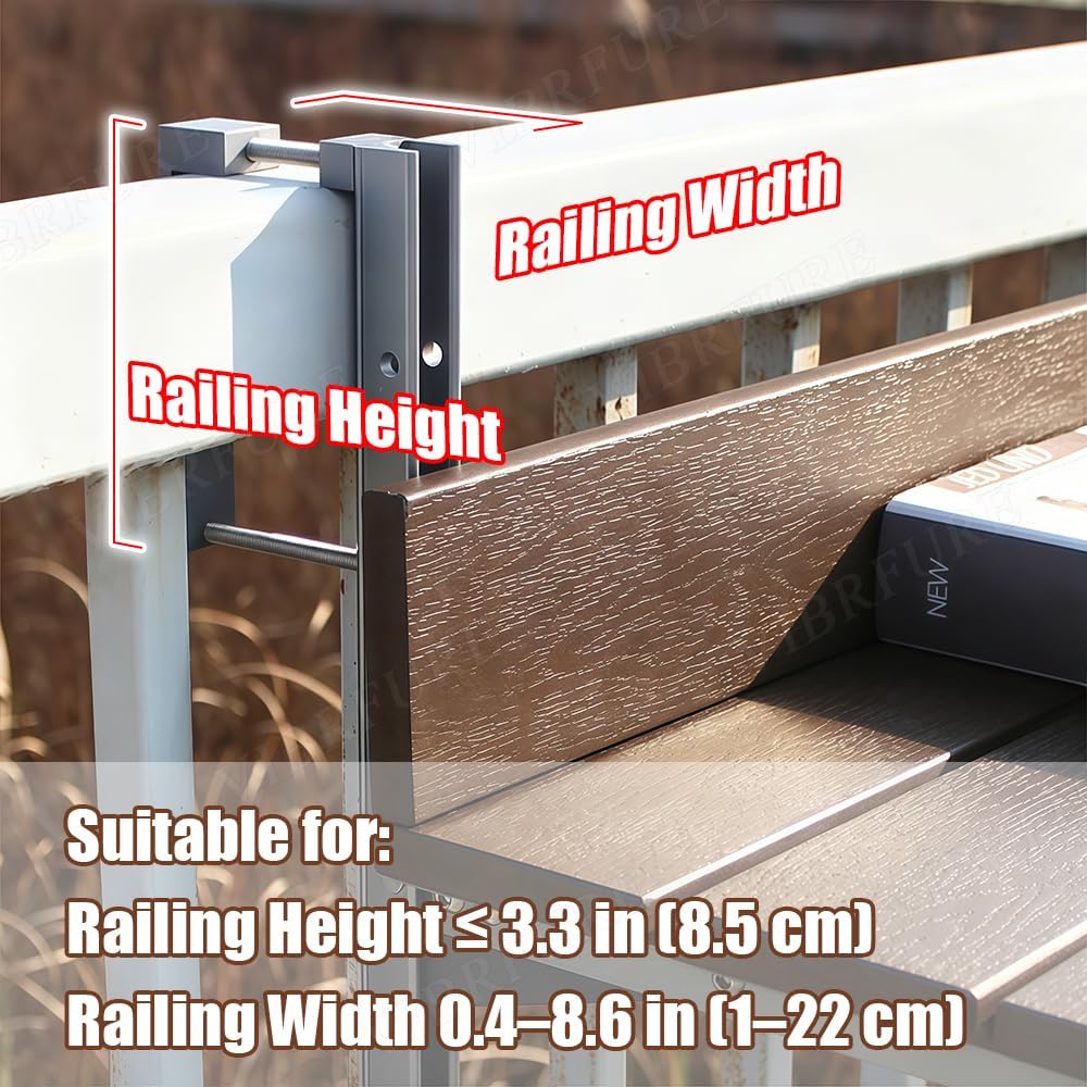 Balcony Railing Table, Folding Deck Table, Adjustable Height Hanging Desk, Ea...