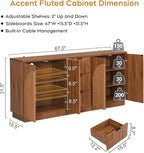 Yechen 67" Walnut Fluted TV Stand with Arched Reeded Design Doors & 3 Drawers, Modern Entertainment Center with Storage for TV up to 75", TV Media Console, TV Cabinet for Living Room, Bedroom