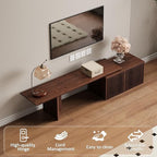 XEW Extendable TV Stand with Storage and Shelves, Wood Entertainment Center for 55+ Inch TV, Modern TV Console, Minimalist Media Console for Living Room, Bedroom-Walnut (Extendable: 63"-86.6")