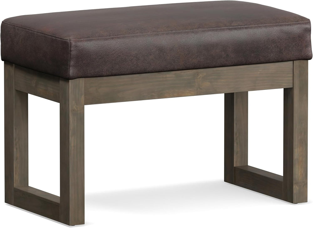 SIMPLIHOME Milltown 27" Wide Vegan Leather Ottoman in Distressed Brown |...