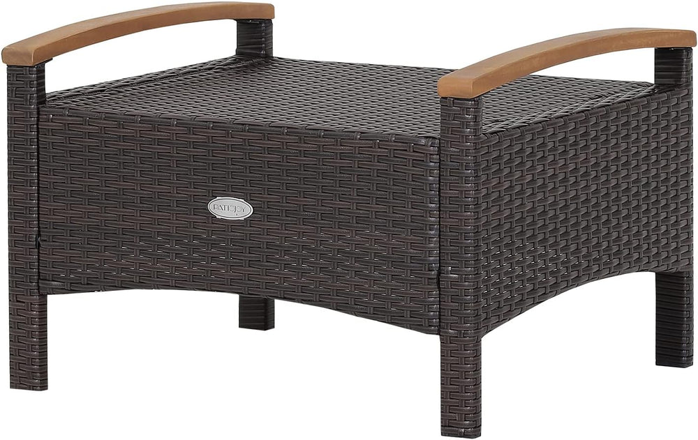 Tangkula 2 Piece Patio Rattan Ottomans, Outdoor Wicker Footstool w/Acacia Woo...