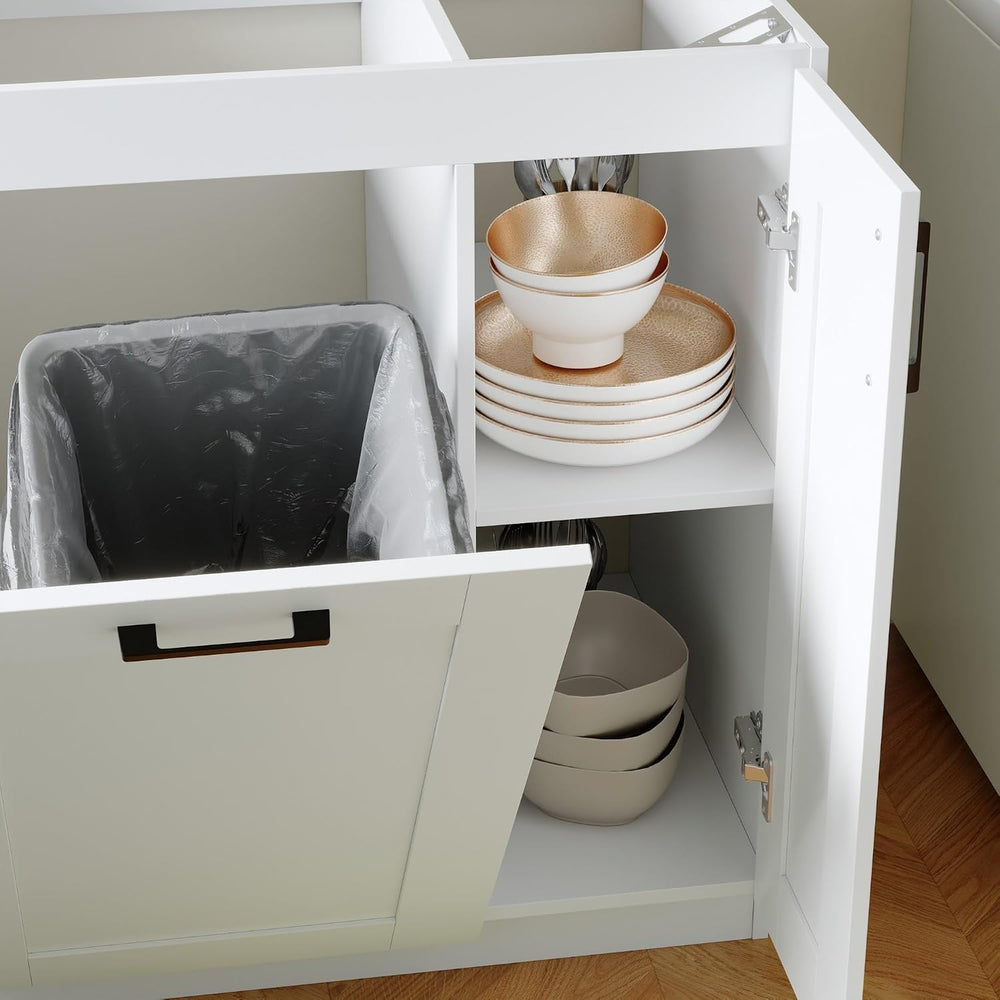 Timechee White Modern Kitchen Pantry Storage Cabinet with Wall Cupboard Set, ...