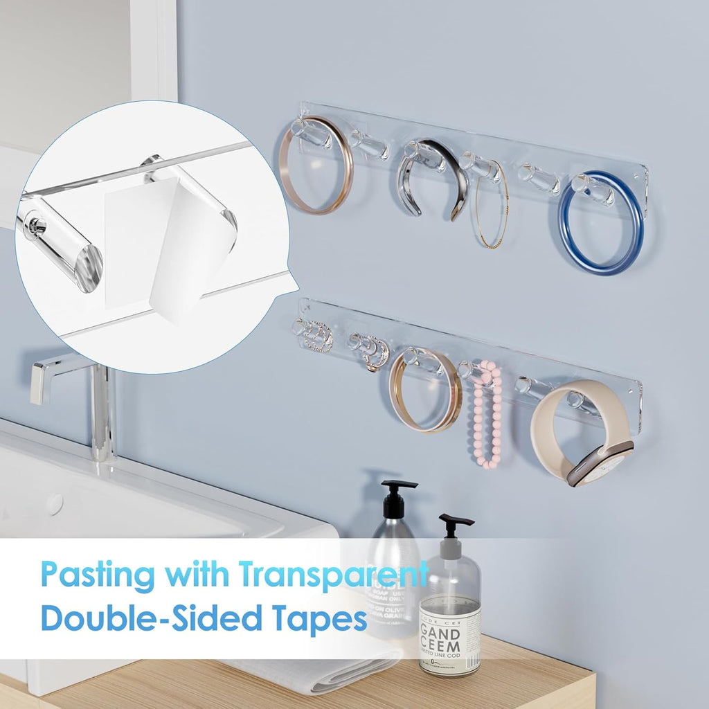 MaxGear Clear Necklace Holder 2-Pack, Wall Jewelry Organizer with 12 Hooks | Acrylic Tangle-Free Display for Necklace, Bracelet, Bangles, Ring, Perfect for Bathroom, Vanity, Closet Door