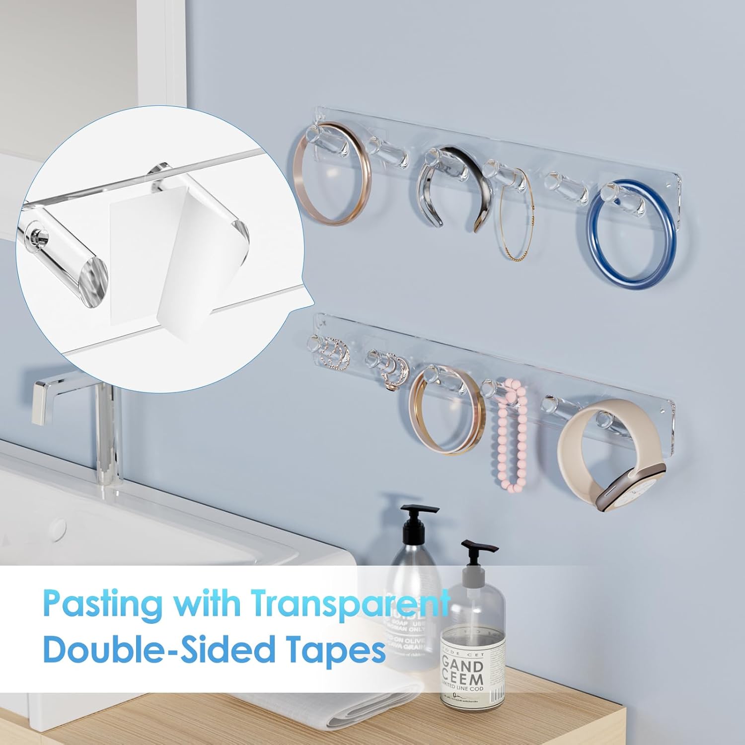 MaxGear Clear Necklace Holder 2-Pack, Wall Jewelry Organizer with 12 Hooks | Acrylic Tangle-Free Display for Necklace, Bracelet, Bangles, Ring, Perfect for Bathroom, Vanity, Closet Door