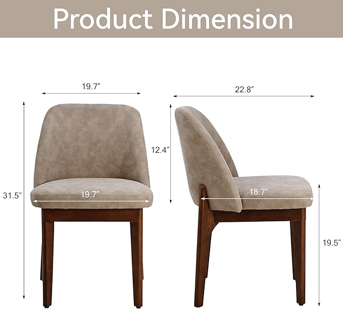 VKNOW Modern Dining Chairs Set of 4, Faux Leather Kitchen Chairs with Wood Legs, Upholstered Side Chair for Kitchen Dining Room, Taup