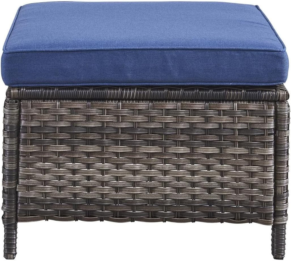 Outdoor Rattan Ottomans Wicker with Blue Cushion (Set of 2) Black Modern Cont...