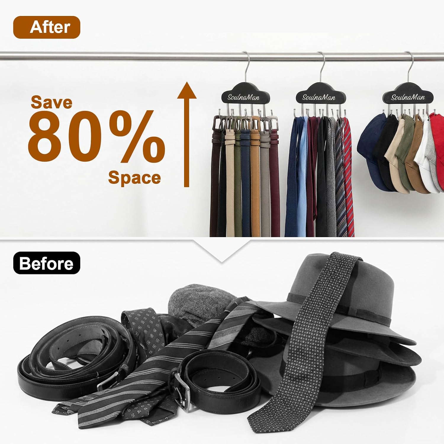 Belt Organizer, Tie Rack with 8 Hooks,Belt Hanger (Black,2 Pcs) | Tie Rack for Belt, Bra, Tank Top, Hat, Purse, Black, Tanktop hanger for Closet