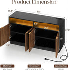 Fluted TV Stand with Power Outlet - 58" TV Stands for Living Room, Mid Century Entertainment Center with Storage Cabinets & Adjustable Shelf, LED Modern Media Console for TVs Up to 70", Black