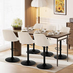 COLAMY Bar Stools Set of 3, Modern Swivel Bar Chairs, Adjustable Upholstered Barstools Counter Height with Full Backrest for Bar, Dining Room, Kitchen Island, Beige