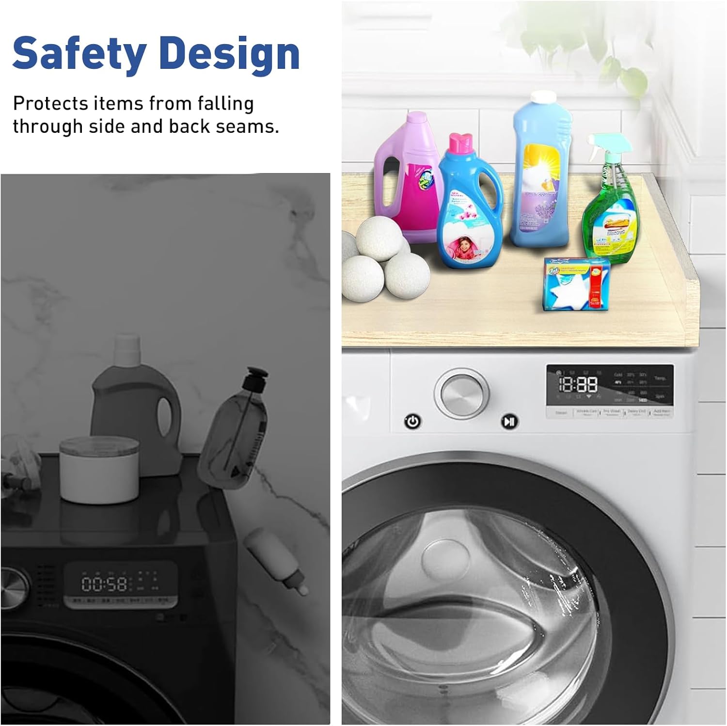 Washer Dryer Countertop: 27.5" x 54" Laundry Topper for Washer and Dryer - Non-Slip Washer and Dryer Countertop with Safety Edge - Laundry Room Organization (Wood)