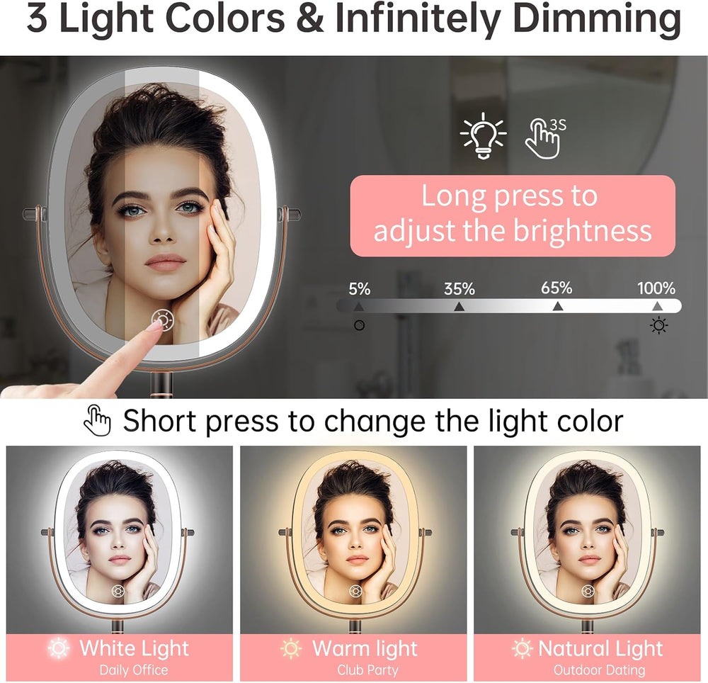 FUNTOUCH 5000mAh Rechargeable Wall Mounted Lighted Makeup Mirror, Bronze