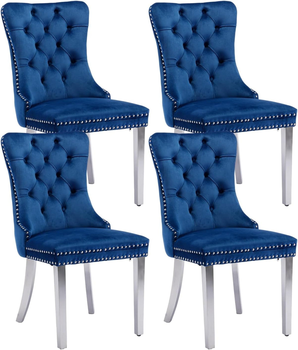 Modern Velvet Upholstered Dining Chairs Set of 4 - Tufted Back with Nailhead ...