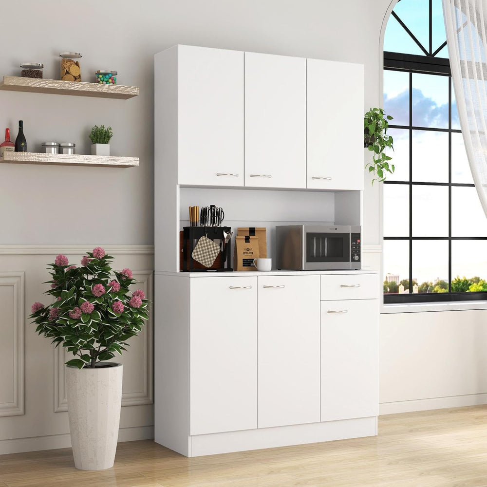 70.87" Tall Kitchen Pantry Storage Cabinet, Freestanding Wood Hutch with...