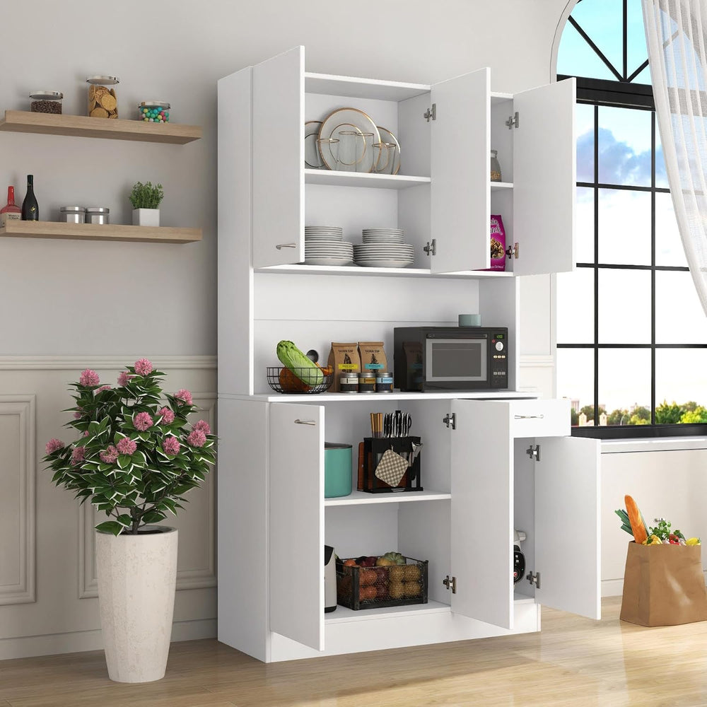 70.87" Tall Kitchen Pantry Storage Cabinet, Freestanding Wood Hutch with...