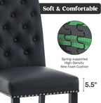 Kosydown Dining Chairs Set of 2, Modern Upholstered Dining Room Chairs with Button-Tufted Back, Waterproof Faux Leather Side Chairs with Solid Wood Legs, 330lb Capacity Kitchen Chairs, Black