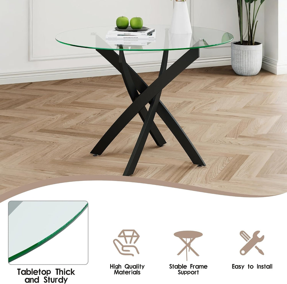 Modern Round Glass Dining Table Set for 4, 36'' Small Tempered Glass ...