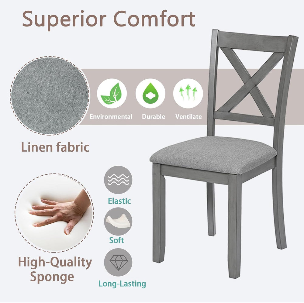 Ball & Cast Wood Frame Dining Chairs Set of 4, Modern Linen Upholstered K...