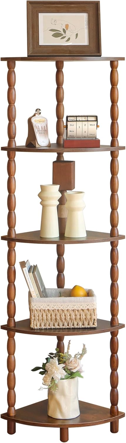 MaxSmeo Corner Shelf, 5-Tier Corner Bookshelf for Small Spaces, Stylish Corne...