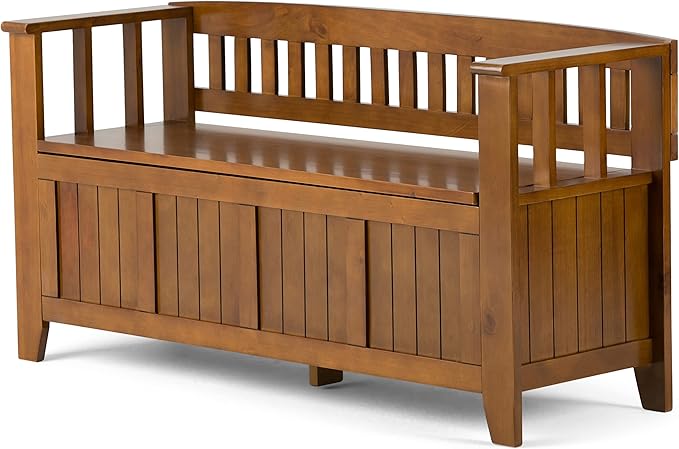 SIMPLIHOME Acadian Entryway Storage Bench - 48 inch Wide Solid Wood Hallway Seat in Light Avalon Brown, Transitional Bench for Entryway or Living Room with Lift-Up Lid and Spacious Storage