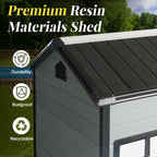 8x4ft Resin Outdoor Storage Shed with Floor and 2 Windows, Plastic Sheds & Outdoor Storage Clearance for GardenTools, Patio Furniture, Bike Accessories and Lawn Mower, Black+Grey