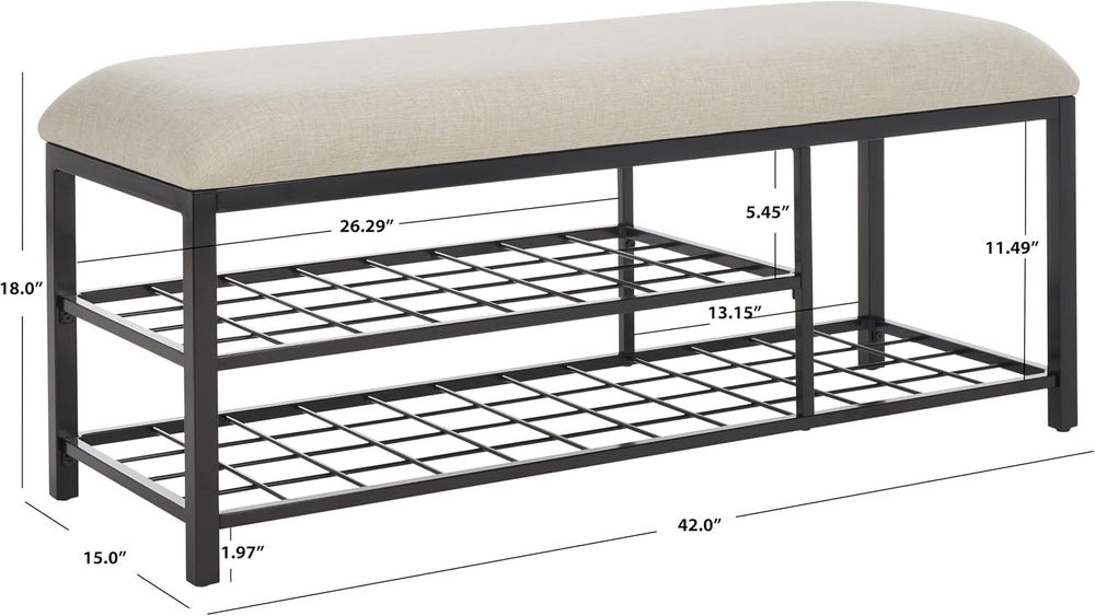 SAFAVIEH Home Collection Milligan Cream/Black Open Shelf Bench with Cushion