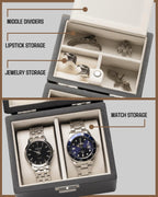 Watch Box, Watch Travel Case for Men, Wood Watch and Jewelry Holder Organizer for Woman, Portable Protection 2-Slot Watch Display Storage Case, Obsidian Black