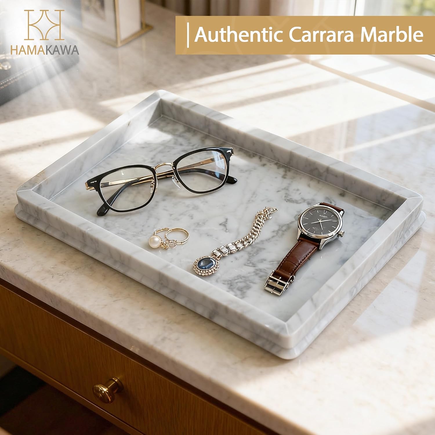 Italian Real Natural Marble Bathroom Vanity Tray 12 inch, Carrara White Stone Jewelry Tray, Rectangle Perfume Trays, Large Tank Trays, Cosmetic Organizer