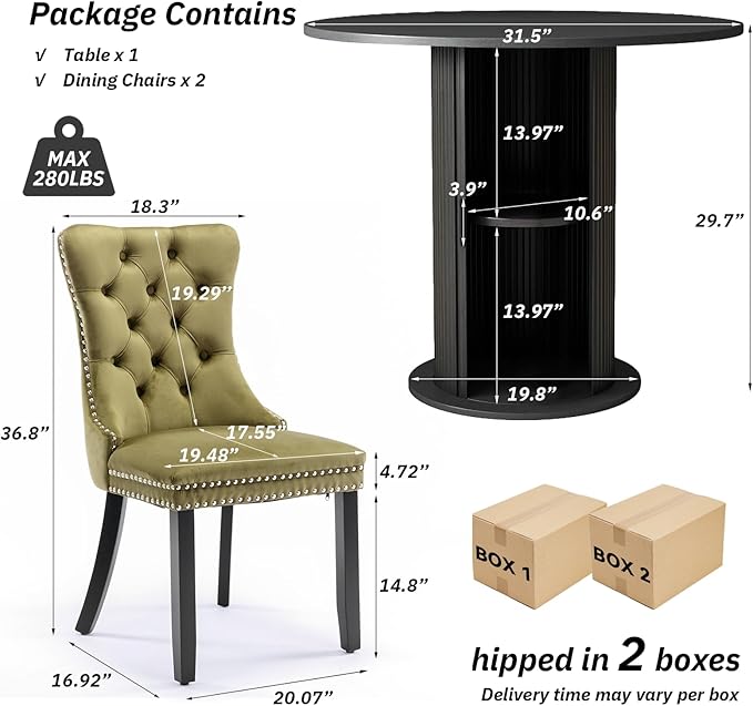 SoarFlash Kitchen Table and Chairs for 2, 31.5" Dining Table Set for 2 with Upholstered Chairs, 3 Piece Kitchen Table Set with Storage Shelf for Small Space, Apartment