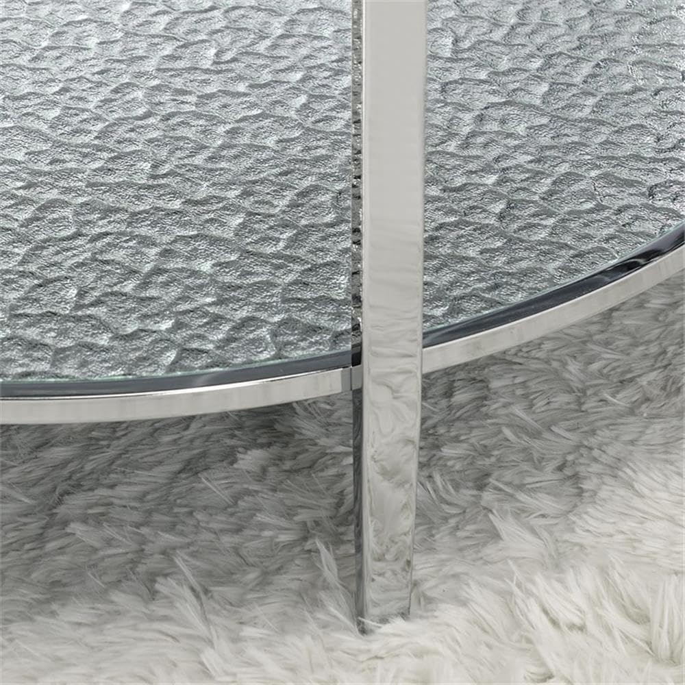 Pemberly Row Round Chrome and Tempered Glass End Table, Smoky Glass Top, Text...