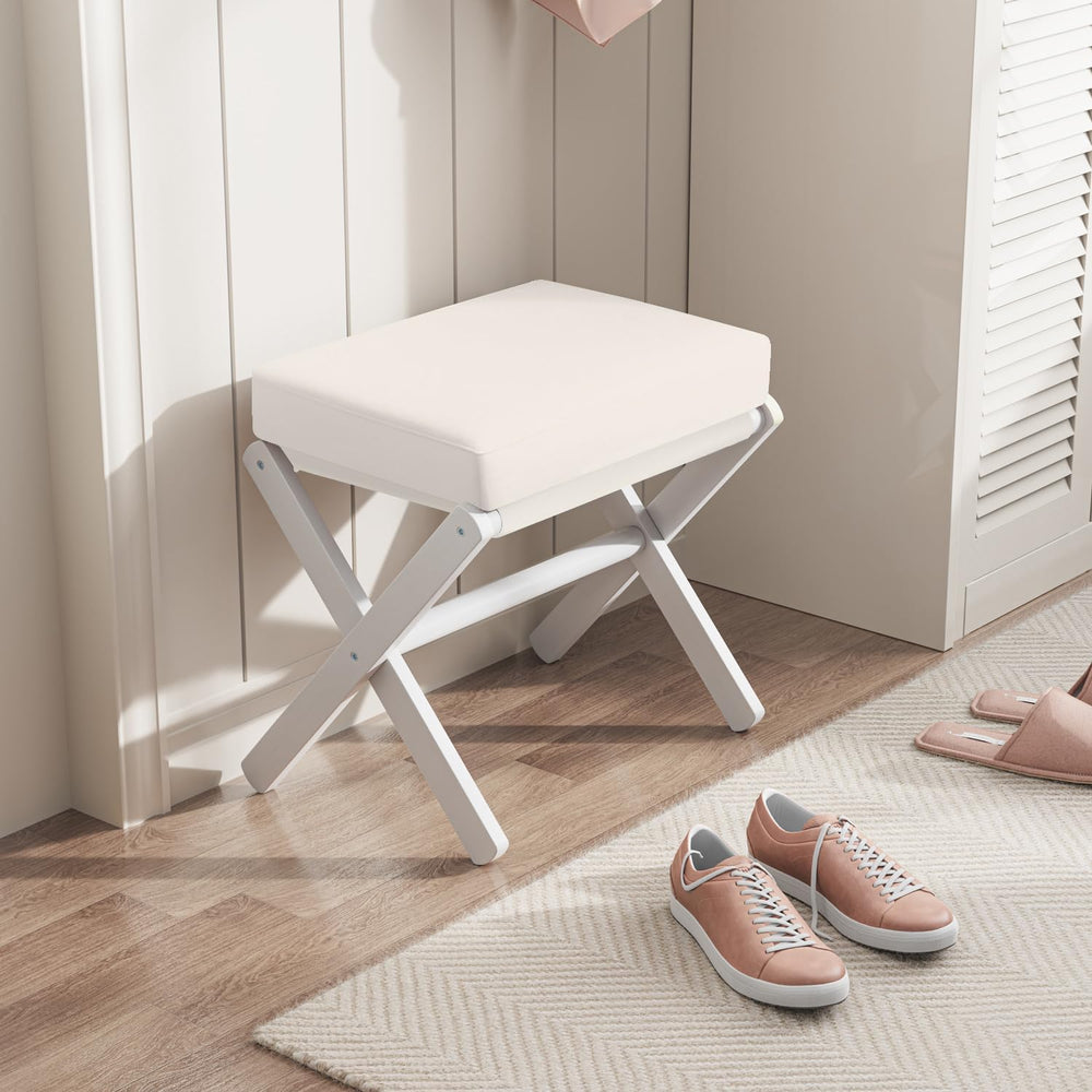 BAMBOOHOMIE Foldable Foot Stool Ottoman, Modern Foot Rest with Bamboo X Legs ...
