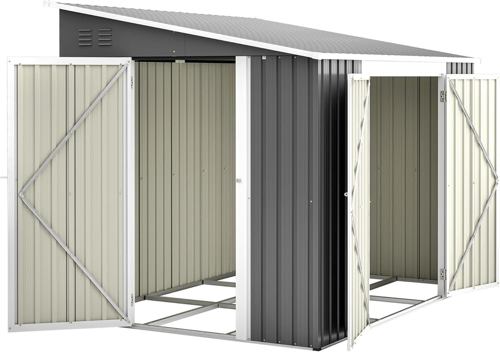 6x8FT Lean to Shed Metal Outdoor Storage Sheds with Floor Frame,Large Tool&Lawn Mower Shed with Two Lockable Doors for Garden Backyard Patio Storage,Outside Waterproof Storage Shed