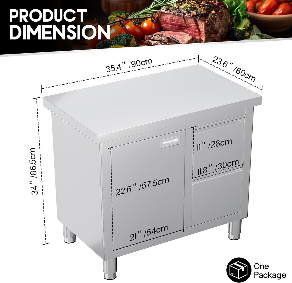 SPECRAFT 24x36 Inch Stainless Steel Cabinet Kitchen Prep Table with Door and ...