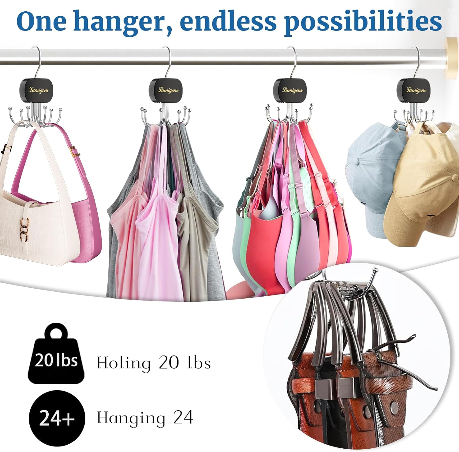 Belt Organizer for Closet,2PCS Tie Rack, Belt Tie Hanger for Closet,Tie Organizer for Men,Hanging Closet Organizer Hook for Belt, Bra, Tank Top, Tie, Scarf, Hat, Purse,Black