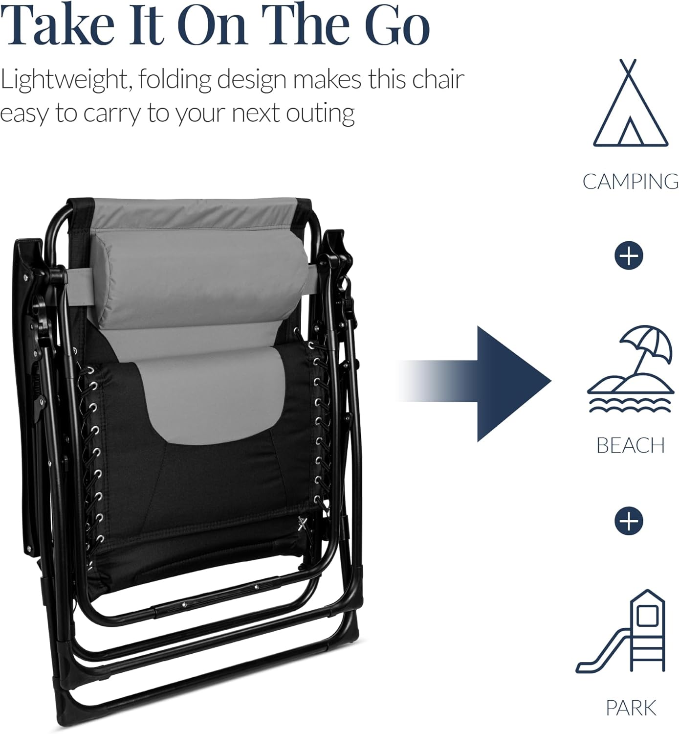 Best Choice Products Oversized Padded Zero Gravity Chair, Folding Outdoor Patio Recliner, XL Anti Gravity Lounger for Backyard w/Headrest, Cup Holder, Side Tray, Polyester Mesh - Gray